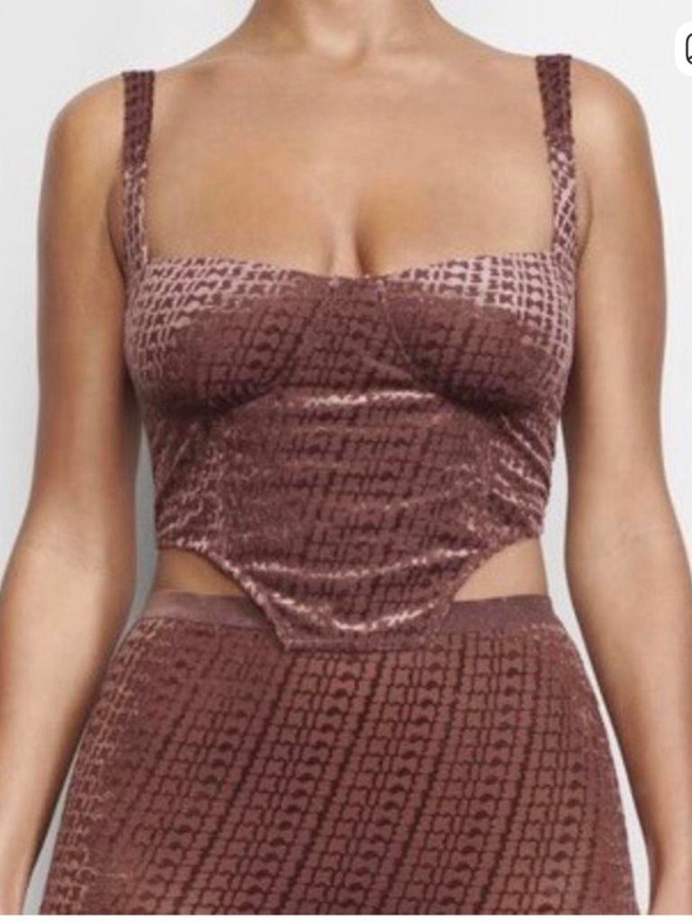SKIMS Velvet Logo Corset Top in Sienna Brown